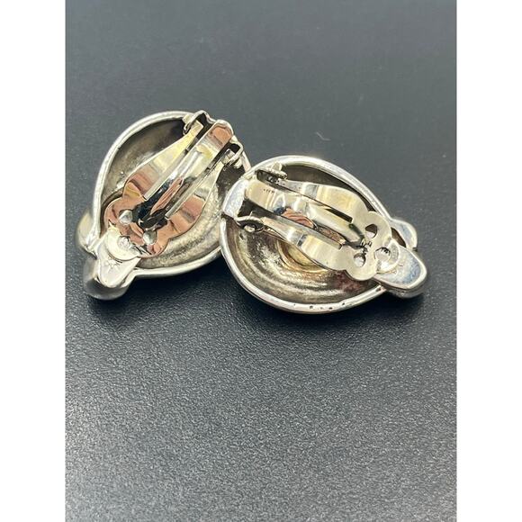 Rigoberto Designer Puffy Modernist Sterling14k Yellow Gold Center Clip Earrings - Picture 2 of 11